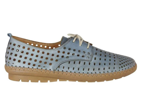 Light blue shoe with perforated design on a white background