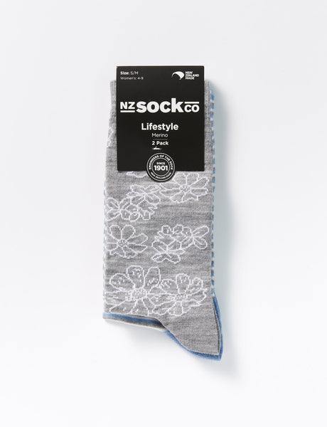 NZ Sock Co Merino Maerguerite Grey 2pk