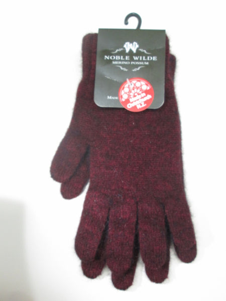 Merino Possum Gloves - Port