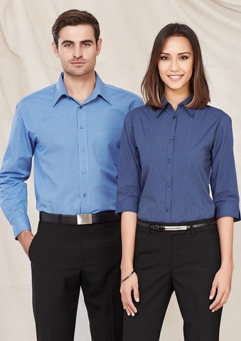 Micro Check LS Shirt-Mid Blue